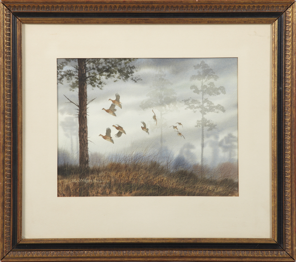 Appraisal: David Hagerbaumer American b Ducks in Flight watercolor on paper