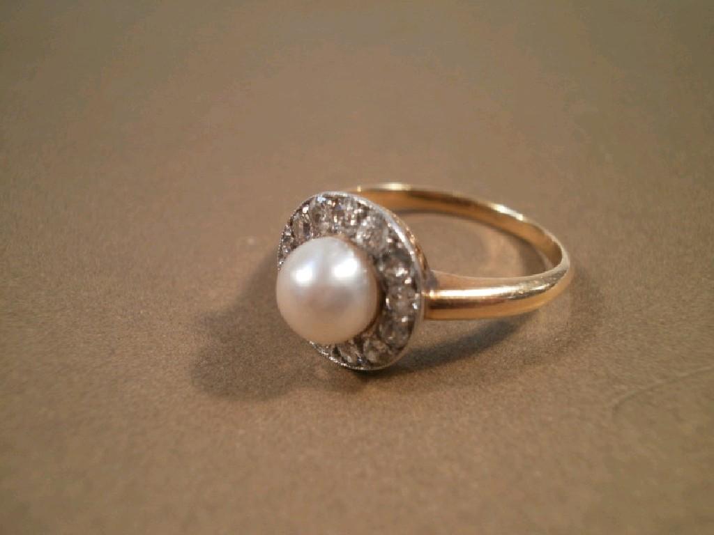 Appraisal: A pearl and diamond cluster dress ring yellow metal unmarked