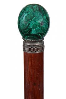 Appraisal: Malachite Dress Cane Ca A substantial malachite knob with one