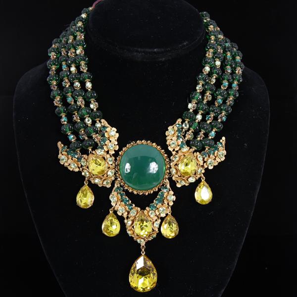 Appraisal: Stunning Miriam Haskell Egyptian Inspired Regal Bib Necklace with Green