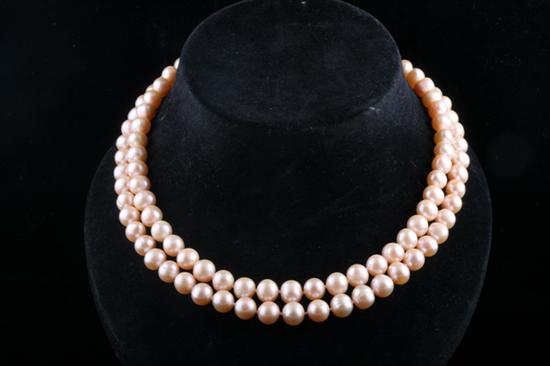 Appraisal: DOUBLE-STRAND PINK CULTURED PEARL NECKLACE mm- mm cultured pearls L