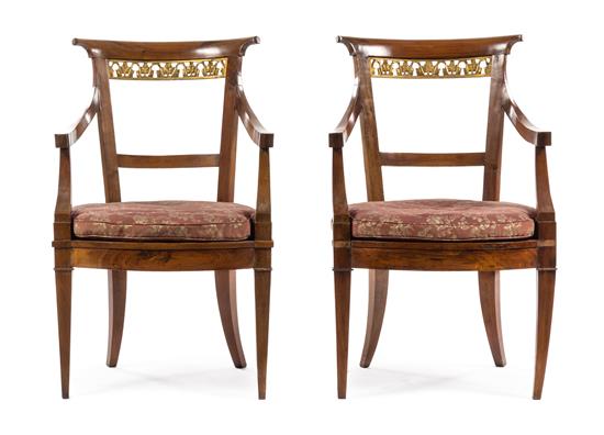 Appraisal: Sale Lot A Pair of Italian Parcel Gilt Armchairs late