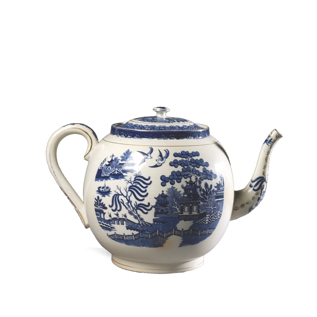 Appraisal: ENGLISH BLUE TRANSFER-PRINTED 'WILLOW' PATTERN DISPLAY TEAPOT AND COVER NINETEENTH