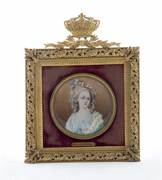 Appraisal: Continental portrait miniature of Madame de Lambelle th century probably