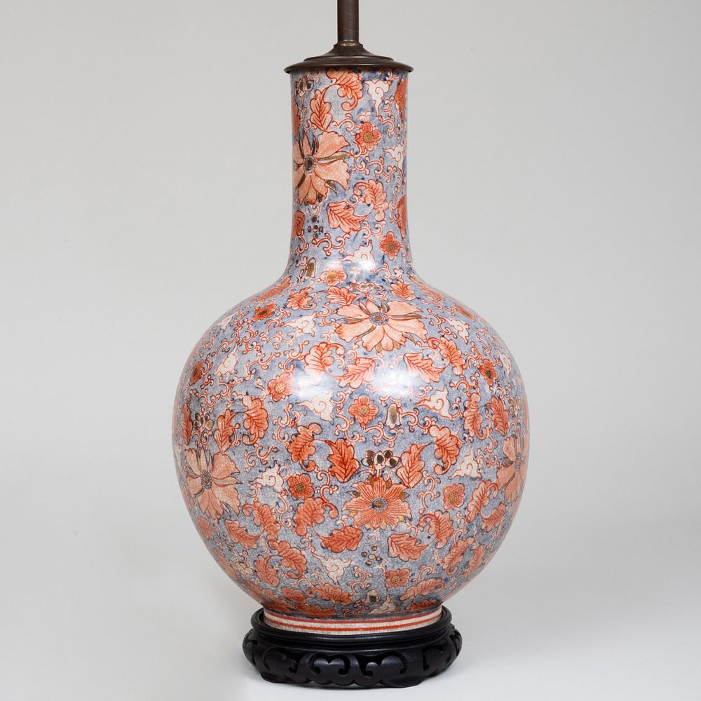 Appraisal: Chinese Style Crackle Glazed Bottle Vase Vase Mounted as Lamp