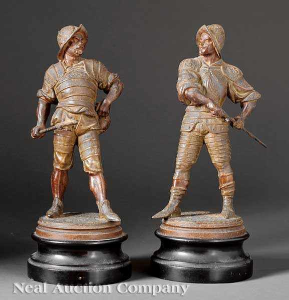 Appraisal: A Pair of English Patinated Metal Figures c depicting conquistadors