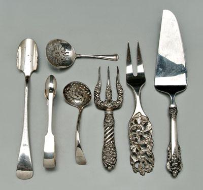 Appraisal: Seven pieces silver flatware sterling cake knife bonbon cheese scoop