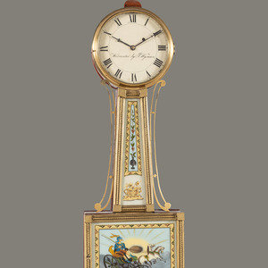 Appraisal: A Federal Mahogany and Eglomise Apollo Banjo Clock Isaac Wyman