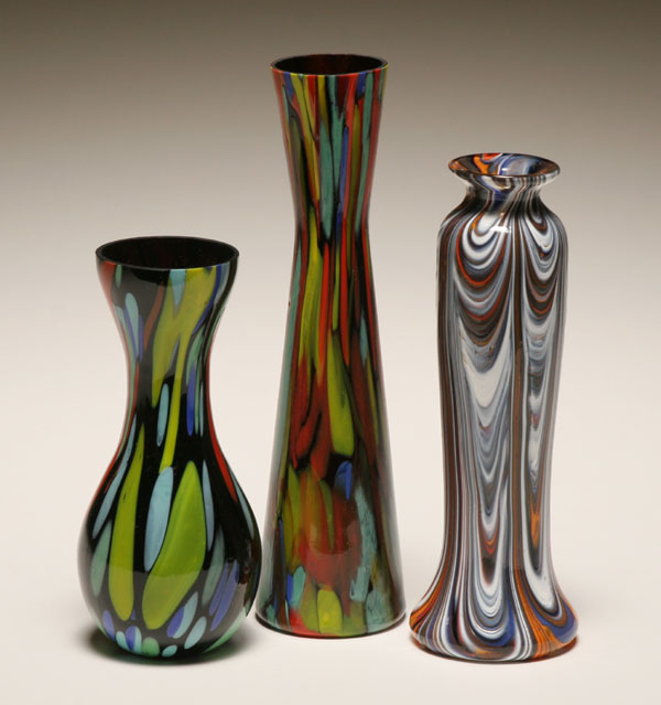 Appraisal: Three Czech End of Day art glass vases Tallest H