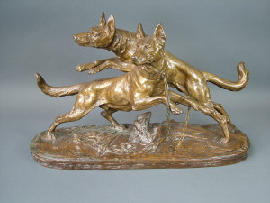 Appraisal: After Edouard Drouot- Les Chien D'arret bronze bears signature on