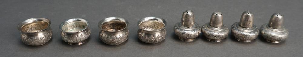 Appraisal: Set of Four Persian Chased -Silver Open Salts and Pepper