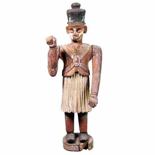 Appraisal: An Indian Raj Period Painted Teak Model of a Soldier