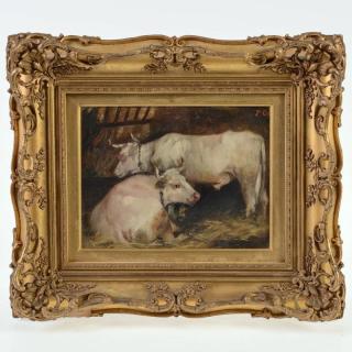 Appraisal: English School th century painting Cows in Barnyard oil on