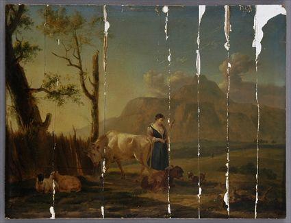 Appraisal: EUROPEAN SCHOOL WOMAN AND ANIMALS IN A LANDSCAPE Oil on