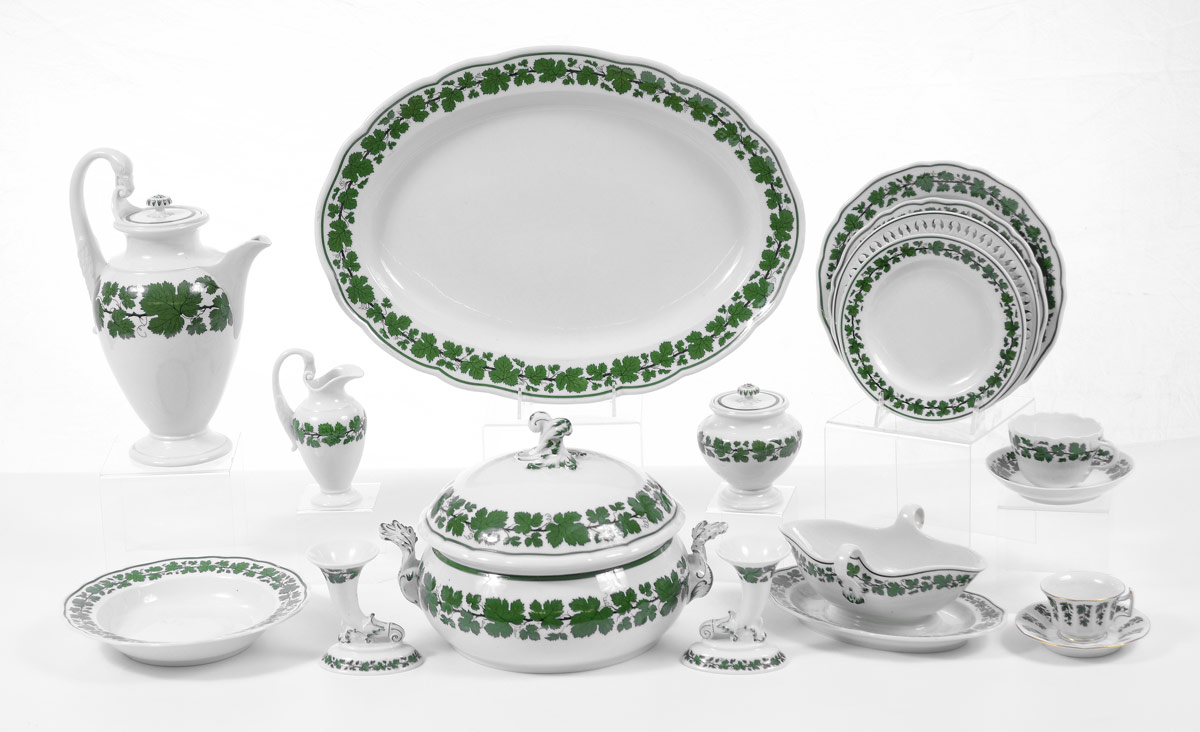 Appraisal: PIECE MEISSEN GREEN VINE CHINA SERVING PIECES PLUS piece total