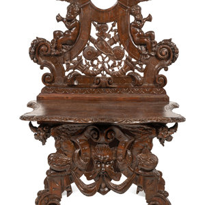 Appraisal: An Italian Baroque Style Carved Walnut Hall Bench th Century