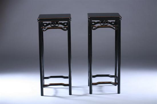 Appraisal: PAIR CHINESE BLACK LACQUER STANDS - in x in square