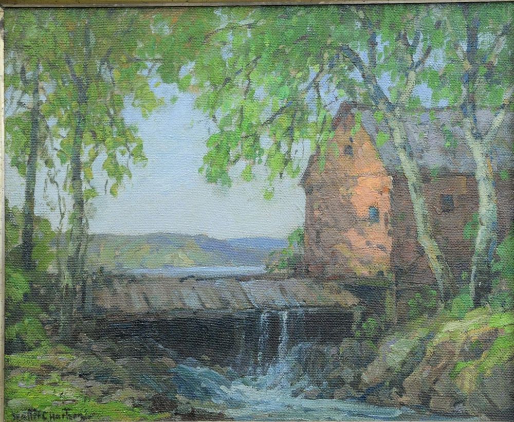 Appraisal: Walter Hartson - oil on masonite Ancient Mill landscape Wassaic