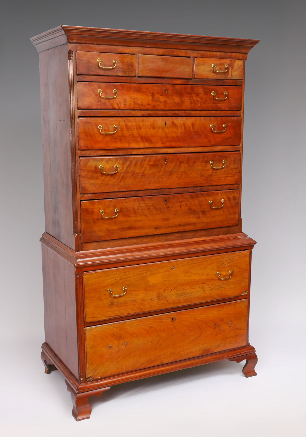 Appraisal: CHIPPENDALE CHEST ON CHEST - drawers flanking a hidden drawer