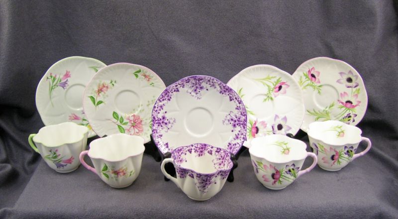 Appraisal: - Shelley Bone China Cup Saucer Sets Includes Five floral