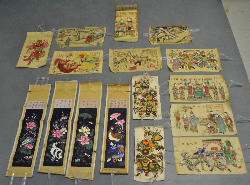 Appraisal: - Sixteen Asian hand-painted on paper scrolls to include some