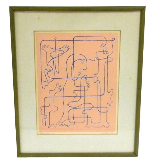 Appraisal: William James th C Blue Line lithograph depicting Picassoesque blue