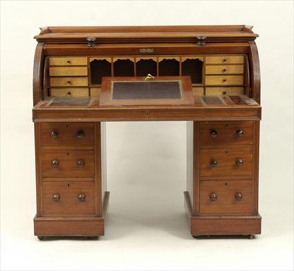 Appraisal: English Victorian Cherrywood Roll-Top Pedestal Desk x x in