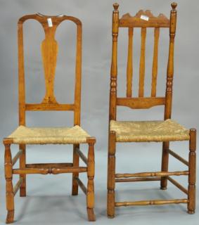 Appraisal: Two primitive rush seat side chairs one with splat back