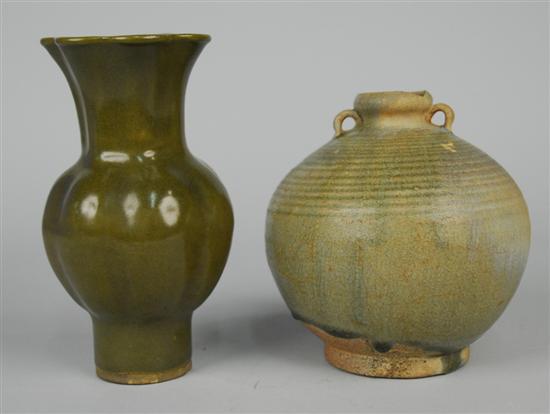 Appraisal: TWO CHINESE CELADON VASES including a teadust green glaze vase