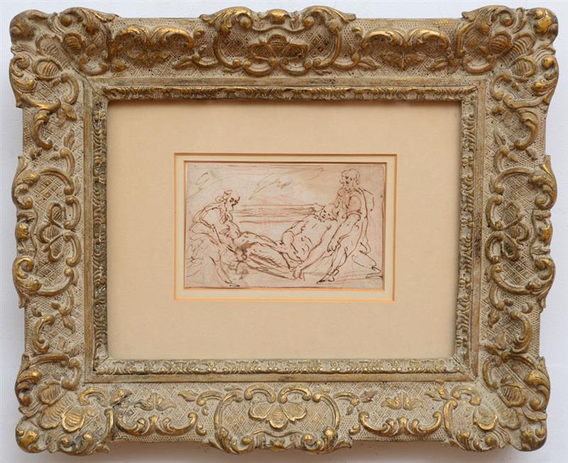 Appraisal: ITALIAN SCHOOL THE LAMENTATION Sepia ink and sanguine on paper