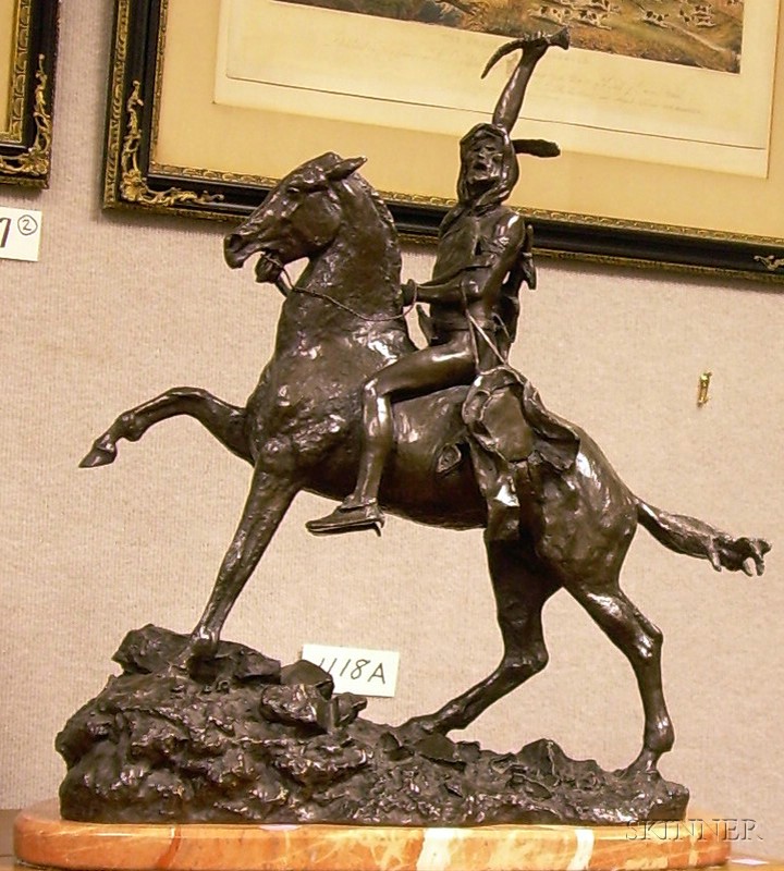 Appraisal: After Frederic Remington Bronze Sculpture Scalp on a marble base