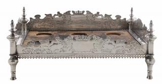 Appraisal: Baroque Continental Silver Ink Stand probably th century rectangular turned