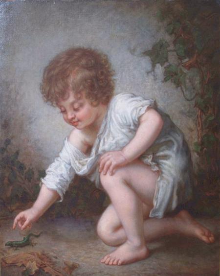 Appraisal: American School th Century Young Child with a Lizard Estimate