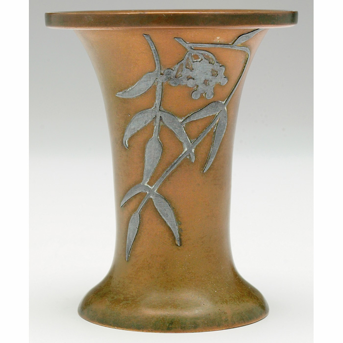 Appraisal: Heintz vase flaring form sterling on bronze applied leaf and