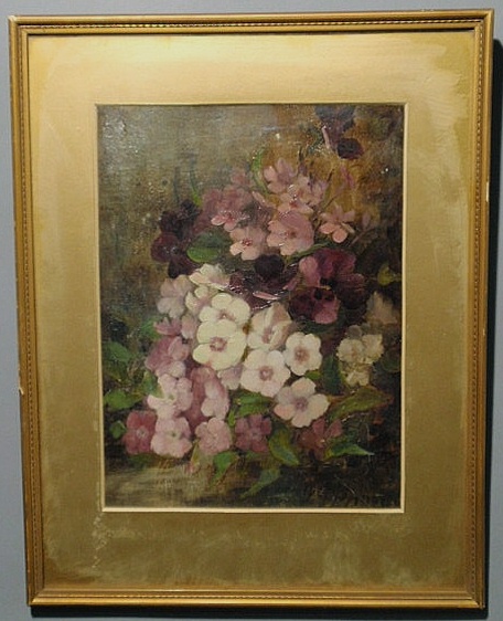 Appraisal: Oil on artist board still life of flowers signed lower