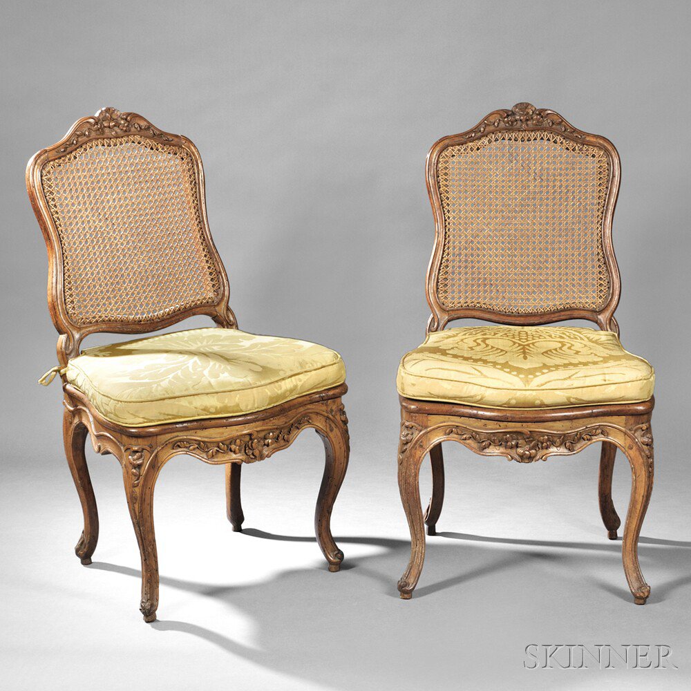 Appraisal: Pair of Louis XV Walnut Side Chairs Lyon c each