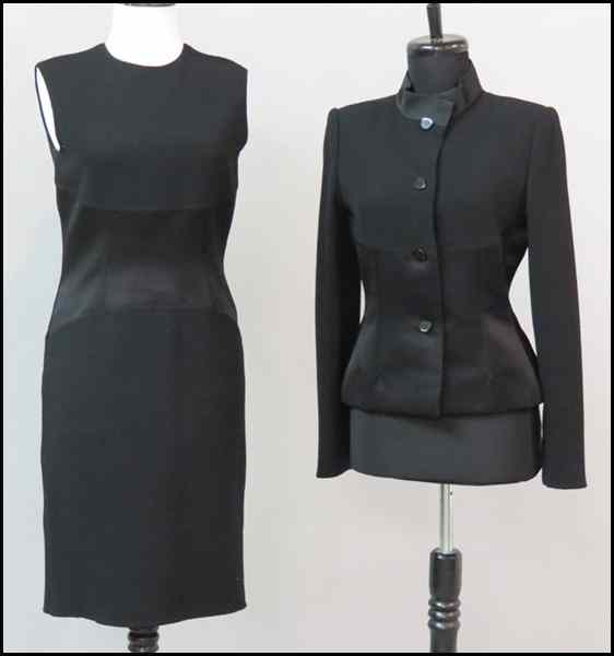 Appraisal: BILL BLASS BLACK WOOL CREPE AND SATIN ENSEMBLE Comprising a