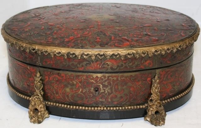 Appraisal: EARLY TH C FRENCH NAPOLEON III OVAL COVEREDBOULLE BOX BRASS