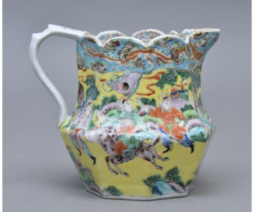 Appraisal: Chinese porcelain pitcher th c decorated with warriors h x