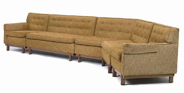 Appraisal: A Frank Lloyd Wright upholstered walnut four-part sectional couch for