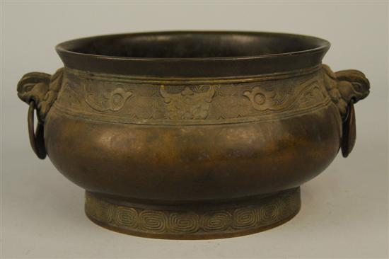 Appraisal: CHINESE BRONZE CENSER bears Xuande mark character seal later diameter