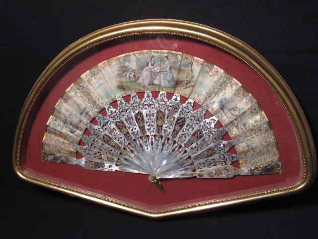 Appraisal: th century fan probably French Mother of pearl hand painted