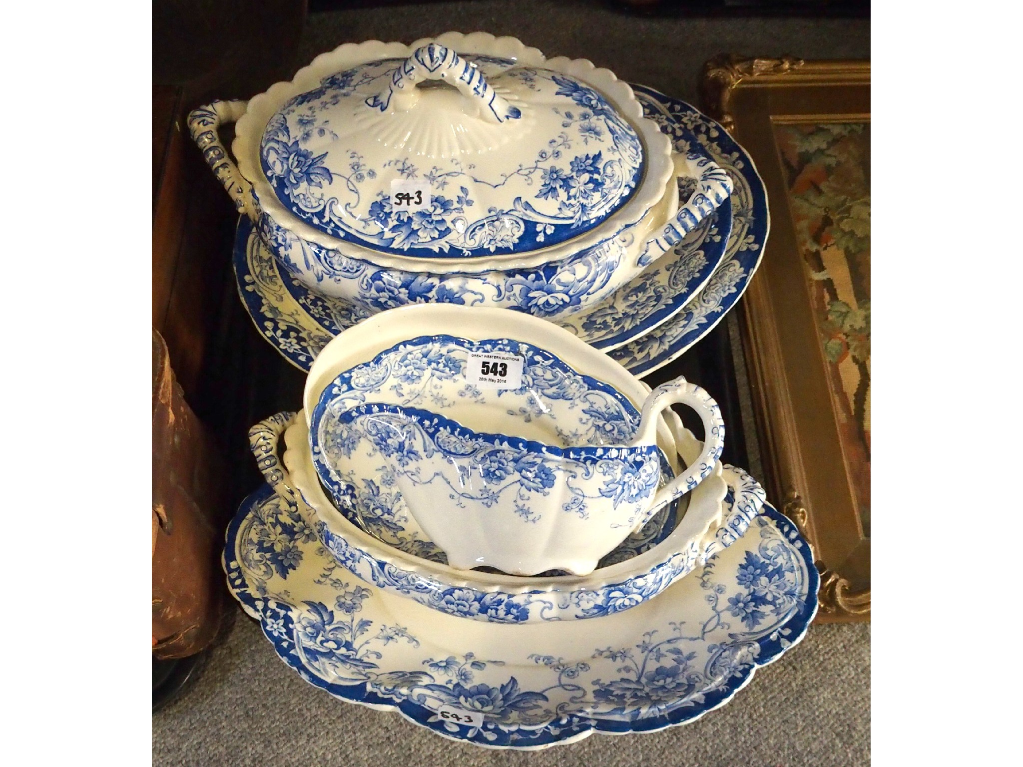 Appraisal: A lot comprising Chatsworth blue and white tureens platters and