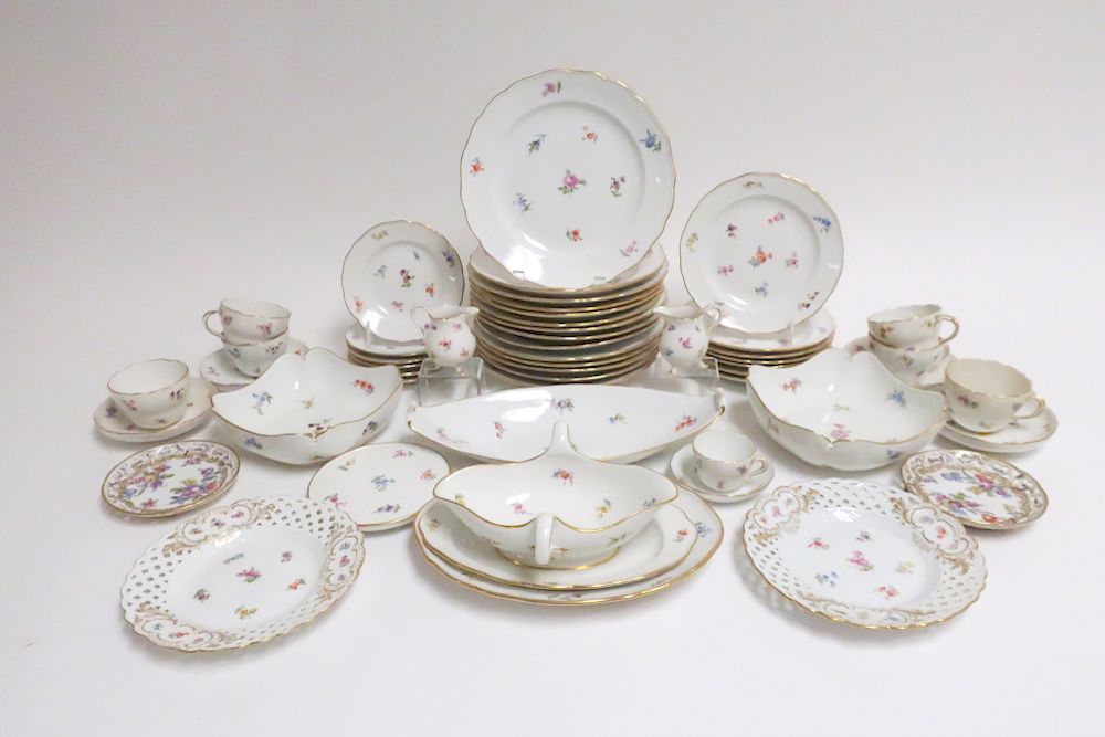 Appraisal: Meissen Porcelain Painted Dinner Service In Scattered Flowers pattern comprised