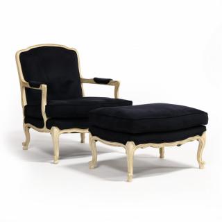 Appraisal: Louis XV Style Oversized Fauteuil and Ottoman late th century