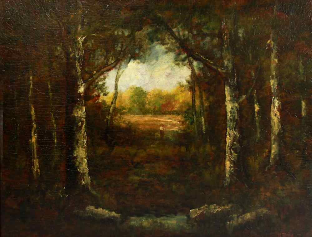 Appraisal: FRENCH SCHOOL th century BARBIZON LANDSCAPE Oil on canvas x