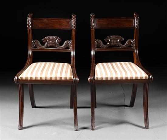 Appraisal: Pair of American Classical mahogany slip seat upholstered klismos chairs