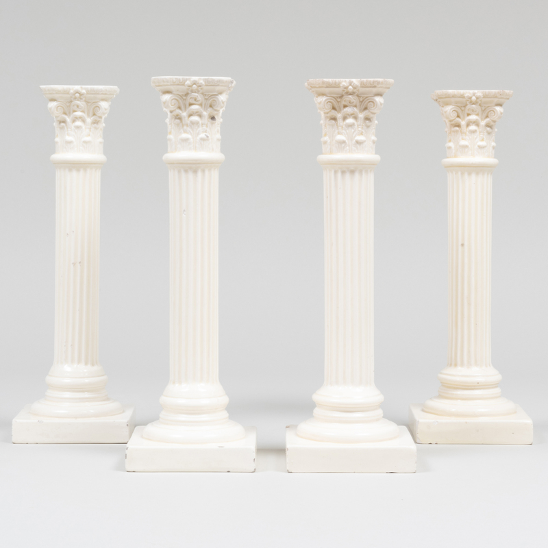 Appraisal: Set of Four English Creamware Columnar Candlesticks Unmarked x x