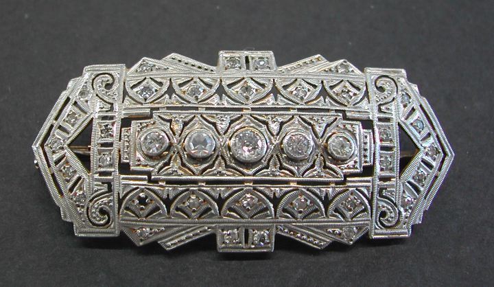 Appraisal: American Platinum Top Gold Back and Diamond Art Deco Brooch