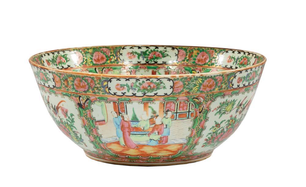 Appraisal: Chinese Export Famille Rose Porcelain Punch Bowl th c decorated